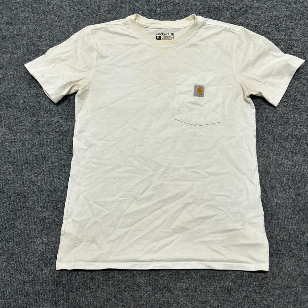 Carhartt T-Shirt Womens Size XS White Loose Fit Cotton Short Sleeve Pocket Top